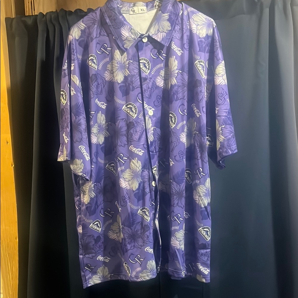 Coca Cola Purple Floral Short-Sleeve Button-Down Shirt